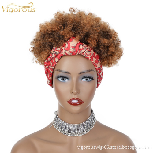 drawstring short Wigs Black Women Grip With Scarf Synthetic Wrap Attached Curly Kinky Hair Band Chignon elastic Headband Wig
